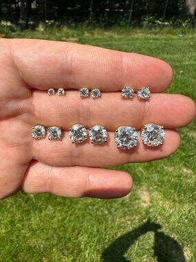 14K Plated Sterling Silver Iced Out Moissanite Stud Earrings